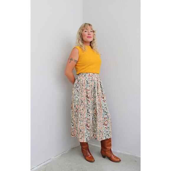 1980's Vintage Norton McNaughton Clay & Teal Skirt ~ Women's XS to SM ~Midi Day - Picture 4 of 10